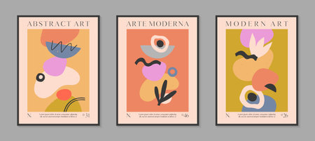 Art modern vector posters with hand drawn organic shapes,textures and doodles.Trendy contemporary illustrations for prints,flyers,banners,invitations,branding design,covers,home decorのイラスト素材