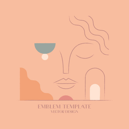 Vector hand drawn feminine design template in ancient aesthetic.Branding design template in trendy linear minimal style with geometric elements.Boho beauty and fashion concept.のイラスト素材