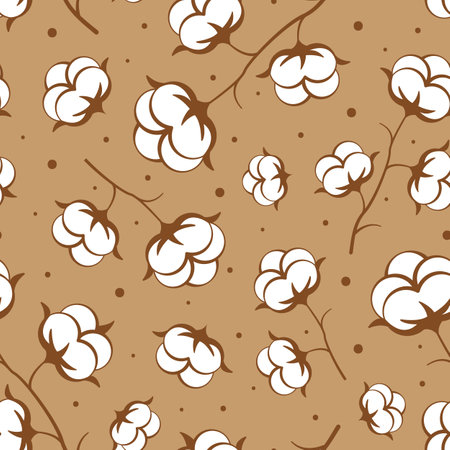 Cotton flowers seamless pattern. Cotton balls, cotton fiber vector illustration. Perfect for wrapping paper or fabric.のイラスト素材