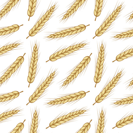 Vector seamless pattern with ears of wheat. Isolated on white. Whole grain, organic, for bakery package, bread products, web design.のイラスト素材