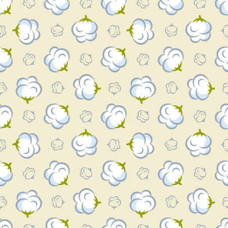 Vector seamless pattern with cotton plant on yellow background. Perfect for wrapping paper or fabric.のイラスト素材
