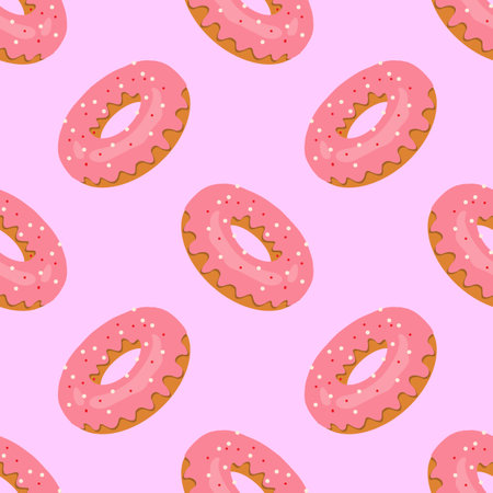 Seamless pattern with pink donuts for fabric, wallpaper, textile, tableclothes, web design.のイラスト素材