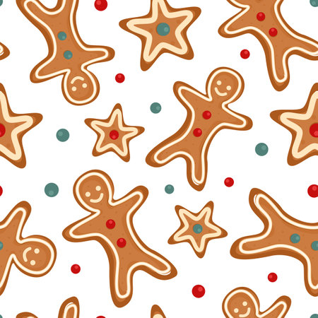 Vector seamless pattern with gingerbread. Christmas gingerbread cookies for greeting card, gift box,...