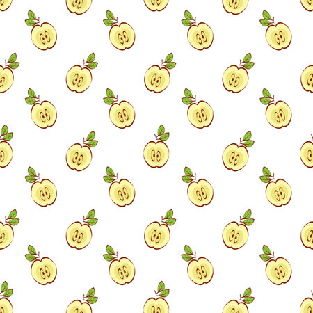 Vector seamless pattern with apples. Isolated on white. Fruit background for package, tablecloth, fabric, wallpaper, textile, web design.のイラスト素材