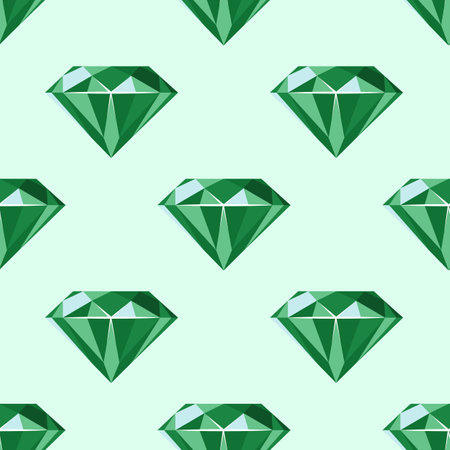 Vector seamless pattern with green gemstones; design for fabric, wrapping paper, wallpaper, textile, greeting card, gift box, web design.のイラスト素材
