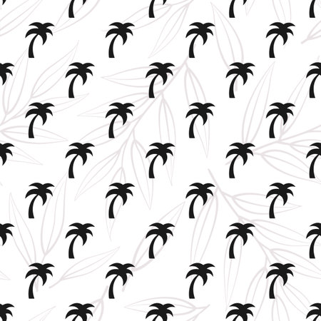 Vector seamless pattern with palm trees silhouettes; simple background for fabric, wrapping paper, wallpaper, textile, package, web design.のイラスト素材