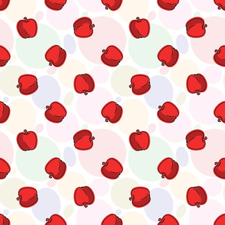 Vector seamless pattern with red apples; colorful tasty background for fabric, wrapping paper, package, wallpaper, textile, web design.のイラスト素材