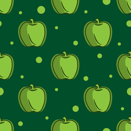 Vector seamless pattern with green apples; dark green juicy background for fabric, package, wrapping paper, wallpaper, textile, web design.のイラスト素材