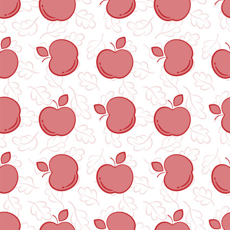 Vector seamless pattern with red apples; simple fruit background for fabric, wallpaper, wrapping paper, textile, package, tablecloth, web design.のイラスト素材