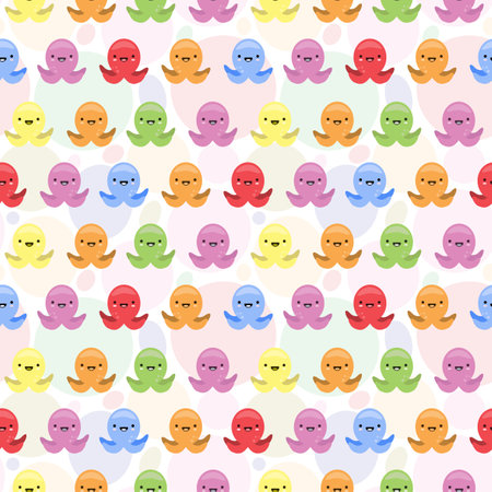 Vector seamless pattern with cute octopuses; colorful children background for fabric, wallpaper, wrapping paper, textile, web design.のイラスト素材