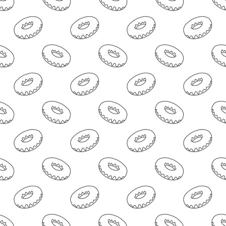 Simple vector seamless pattern with outline donuts; black and white illustration; tasty background for package, wallpaper, wrapping paper, fabric, textile, web design.のイラスト素材