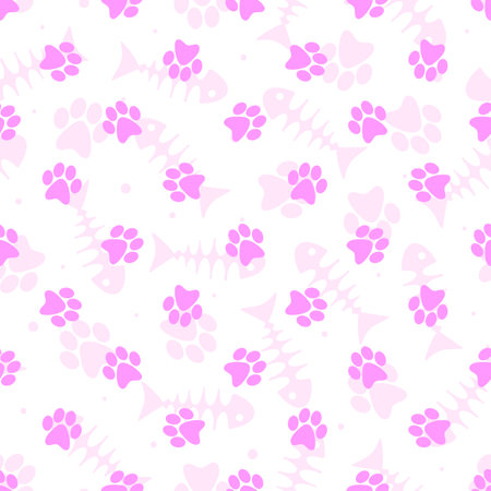 Vector seamless pattern with pink paw prints; cute background for fabric, wallpaper, package, textile, wrapping paper, web design.のイラスト素材