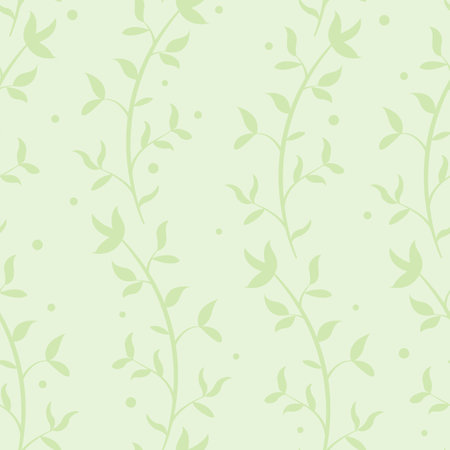 Abstract floral seamless pattern with green vertical branches and leaves; floral design for fabric, wallpaper, textile, wrapping paper, web design.のイラスト素材