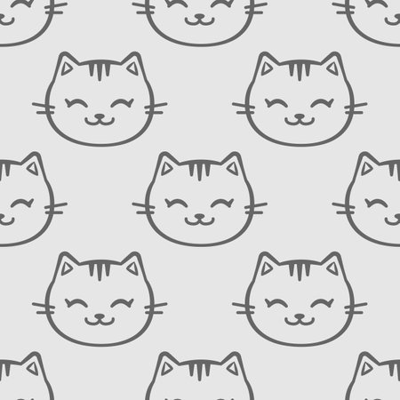 Vector seamless pattern with cute cats on gray background; funny print for fabric, wallpaper, textile, wrapping paper, web design.のイラスト素材