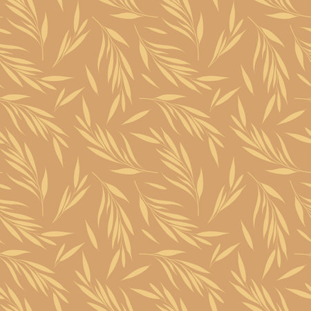 Vector seamless pattern with beige floral elements. Branches with leaves. Simple design for fabrics, wallpapers, textiles, web design.のイラスト素材