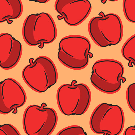 Vector seamless pattern with hand drawing apples on orange background. Perfect for wrapping paper or textile.のイラスト素材