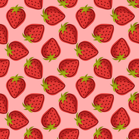 Vector seamless pattern with hand drawing strawberries on pink background. Perfect for wrapping...