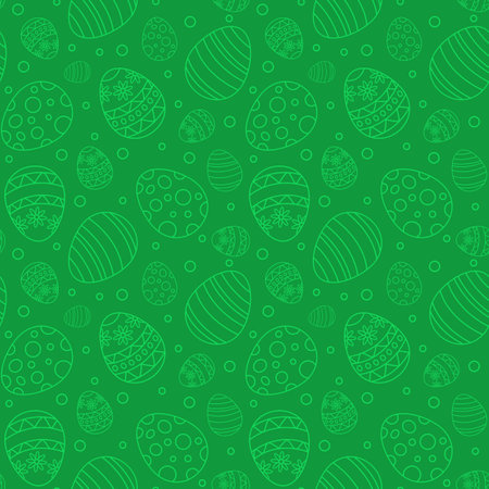 Simple vector seamless pattern with ornamental eggs. Easter holiday green background for wrapping paper or fabric.のイラスト素材