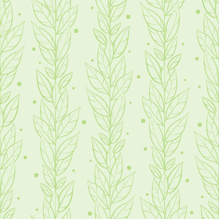 Vector seamless pattern with green vertical branches and leaves; abstract natural design for fabric, wallpaper, textile, wrapping paper, web design.のイラスト素材