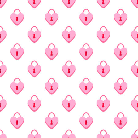 Valentine`s Day vector seamless pattern; cute holiday design with heart-shape padlocks for greeting cards, wallpaper, fabric, wrapping paper, textile, package, web design.のイラスト素材