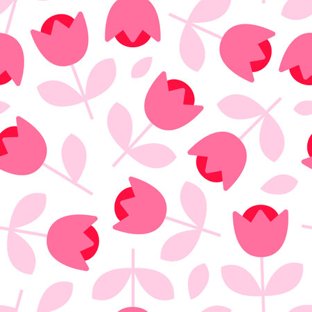 Vector seamless pattern with pink flowers; simple floral design for fabric, wallpaper, wrapping paper, textile, package, web design.のイラスト素材