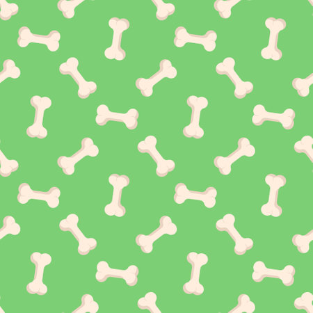 Vector seamless pattern with bones on green background; pet shop design for fabric, wrapping paper, wallpaper, textile, packaging, web design.のイラスト素材