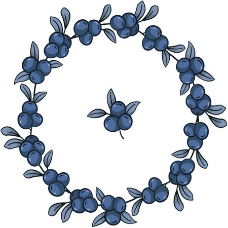 Vector berry wreath; blueberry twigs wreath for greeting cards, invitations, posters, banners, wedding cards, web design.のイラスト素材
