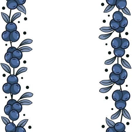 Blueberry frame; vertical blueberry borders for greeting cards, invitations, wedding cards, posters, banners, web design.のイラスト素材