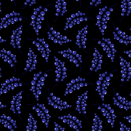 Vector seamless pattern with berry twigs on black background; abstract berry design for fabric, wallpaper, wrapping paper, textile, web design.のイラスト素材