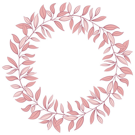 Vector floral wreath; round foliate pink frame for greeting cards, invitations, wedding cards, posters, banners, web design.のイラスト素材