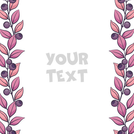 Vector floral borders; vertical blueberry borders with purple leaves for greeting cards, invitations, wedding cards, posters, banners, web design.のイラスト素材
