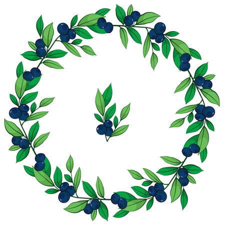 Vector floral wreath; round blueberry frame for greeting cards, invitations, wedding cards, posters, banners, web design.のイラスト素材