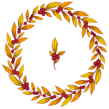 Autumn floral wreath; round berry frame for greeting cards, invitations, wedding cards, posters, banners, web design.のイラスト素材