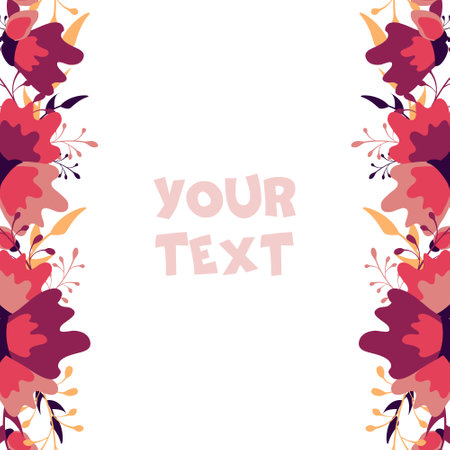 Vector floral borders; colorful frame with pink and purple flowers for greeting cards, wedding cards, invitations, posters, banners, web design.のイラスト素材