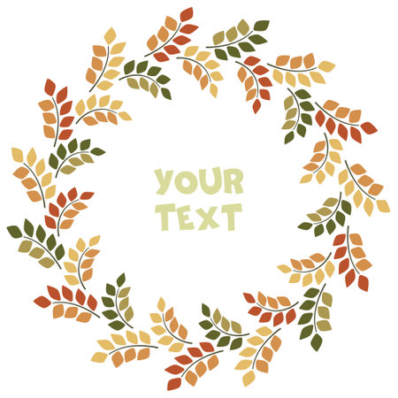 Vector foliate wreath; round frame with foliage twigs for greeting cards, invitations, wedding cards, posters, banners, web design.のイラスト素材