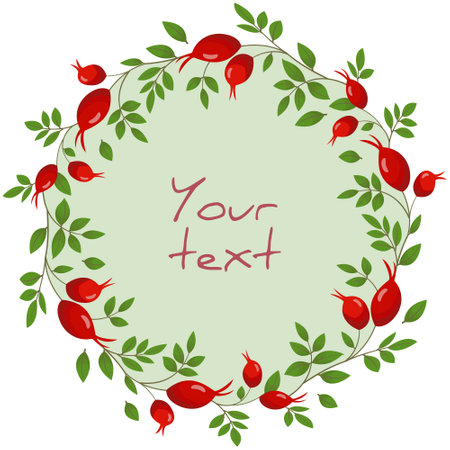 Cranberry wreath; round frame with cranberries for greeting cards, invitations, posters, banners, packaging.のイラスト素材