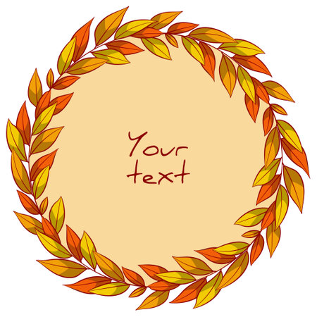 Autumn round wreath; foliate frame for greeting cards, invitations, posters, banners, packaging.のイラスト素材