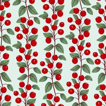 Vector seamless pattern with vertical cranberry twigs; for greeting cards, wrapping paper, invitations, posters, banners.のイラスト素材