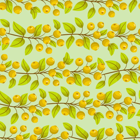 Vector seamless pattern with horizontal yellow berry twigs; for packages, wrapping paper, greeting cards, invitations, posters, banners.のイラスト素材
