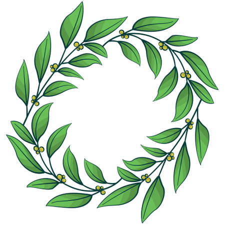 Foliate round frame; green vector wreath for greeting cards, invitations, posters, banners.のイラスト素材