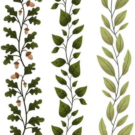 Set of foliate borders; vertical floral borders for greeting cards, invitations, posters, banners, web design.のイラスト素材