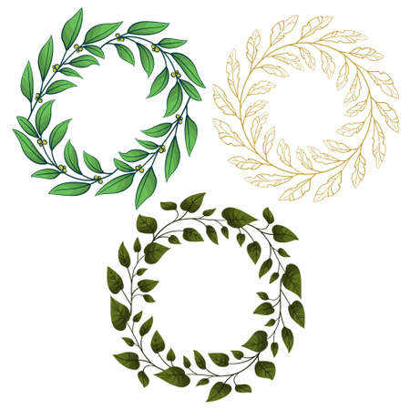 Set of vector foliate frames; round wreathes for greeting cards, invitations, posters, banners.のイラスト素材
