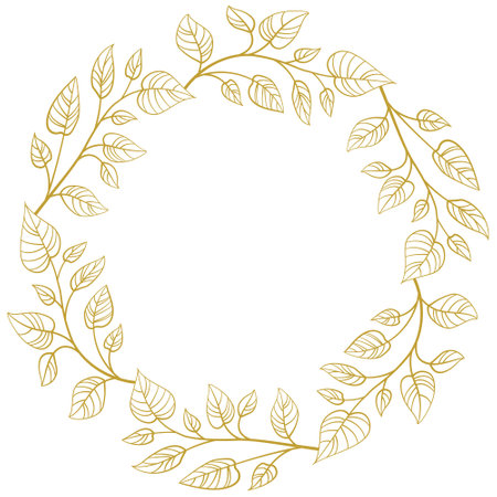 Foliate frame with gold leaves for greeting cards, invitations, posters, banners.のイラスト素材