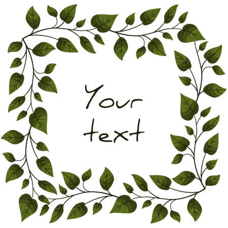Foliate square frame; twigs with green leaves; for greeting cards, invitations, posters, banners.のイラスト素材