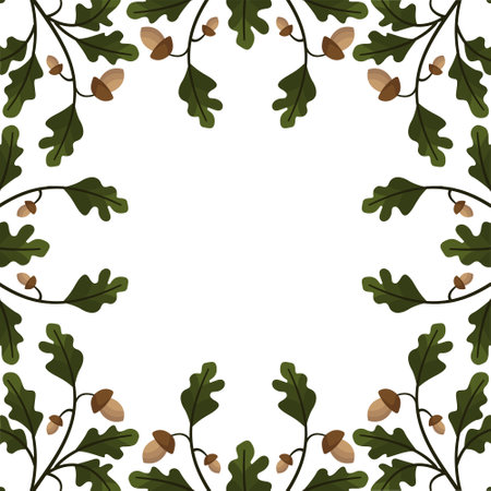 Vector background with oak leaves and acorns; for greeting cards, invitation, posters, banners.のイラスト素材
