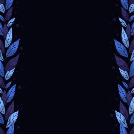 Vector black background with blue leaves; for greeting cards, invitation, posters, banners.のイラスト素材