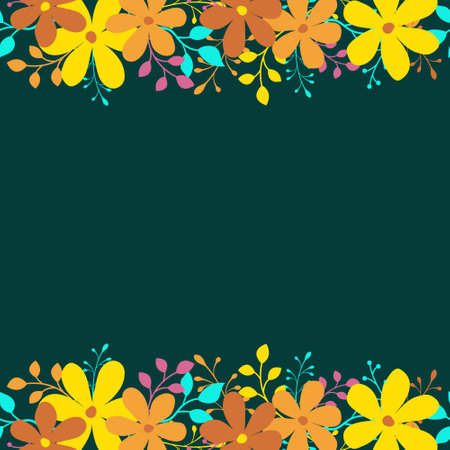 Vector background with orange and yellow flowers on blue background; for greeting cards, invitations, posters, banners.のイラスト素材