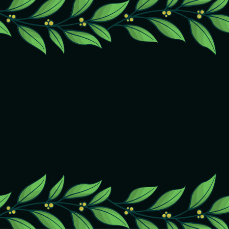 Vector background with green leaves on black background; for greeting cards, invitations, posters, banners.のイラスト素材