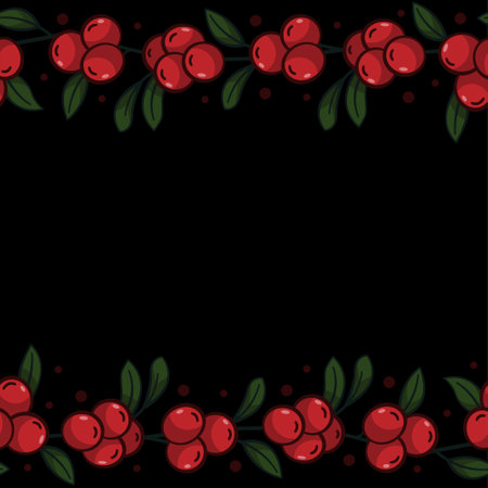 Vector background with lingonberries on black background; for greeting cards, invitations, posters,...
