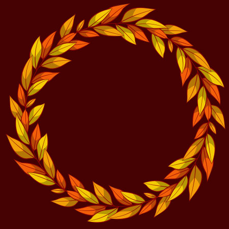 Vector background with autumn leaves on red background; for greeting cards, invitations, posters, banners.のイラスト素材